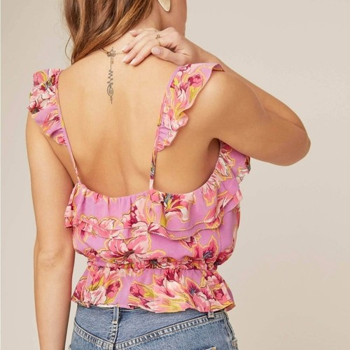 ASTR the Label Cropped Pink & Purple Floral Sherri Top, Size L - Imagen 2 de 7