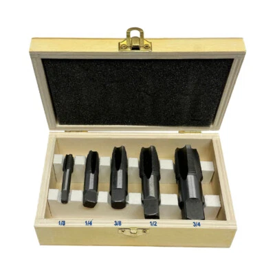 5 Pc NPT Pipe Tap Set Size 1/8'', 1/4'', 3/8'', 1/2'', 3/4'' NPT Threader Set - image 1 of 4