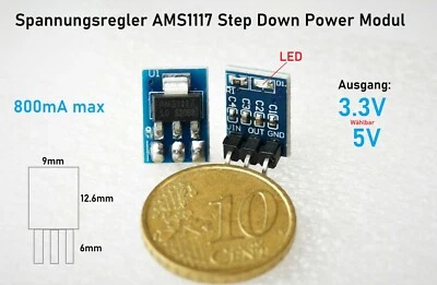 Spannungsregler AMS1117 3.3V 5V 800mA Step Down Power Mikro Modul