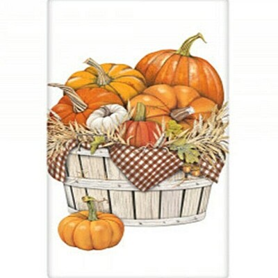 Mary Lake-Thompson Pumpkin Basket Fall Harvest Flour Sack Kitchen Towel Bagged 