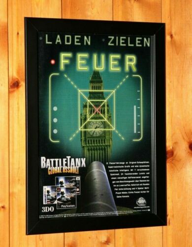 BattleTanx Global Assault PS1 N64 2000 de colección póster promocional/arte publicitario enmarcado - Imagen 1 de 3