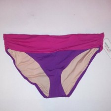 Tropical Escape Swim Bikini Bottom Size 16 Plus Pink Purple Foldover Swimwear
