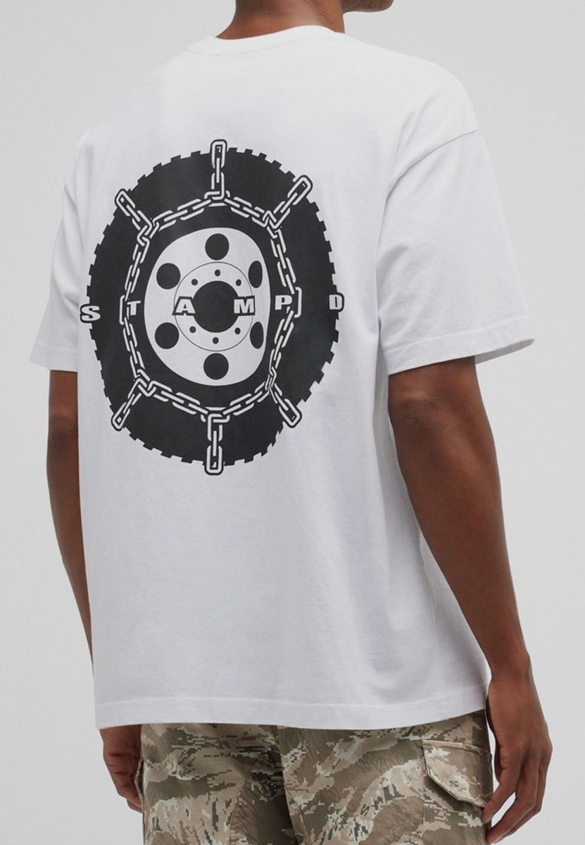 【STAMPD】TIRE CHAIN RELAXED TEE $110 Stampd Men's Cotton White Tire Chain Relaxed T-Shirt