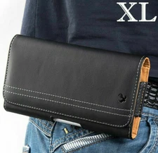 for XL LARGE Phones - Black PU Leather Pouch Holder Belt Clip Holster Case Cover