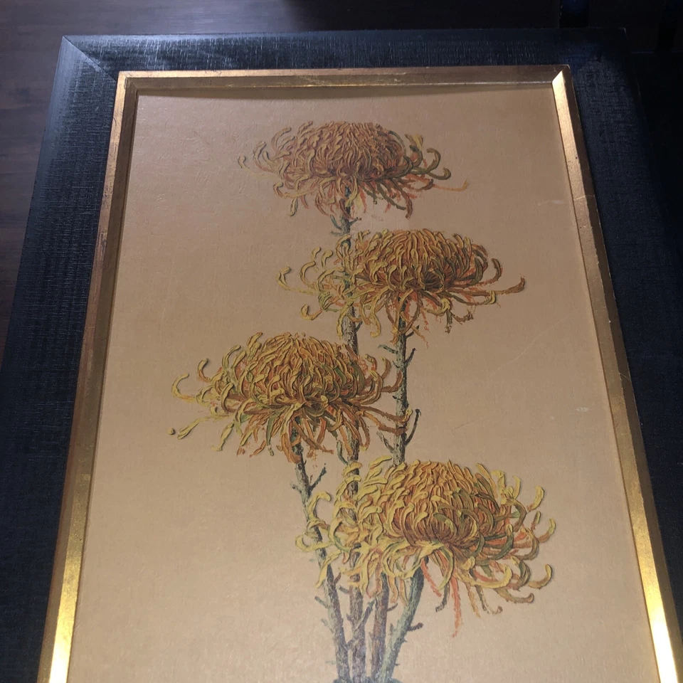 Impresión artística enmarcada vintage de crisantemos originales de los años 60 de Vladimir Tretchikoff Foto 2 de 4