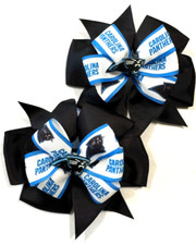 Beautiful Carolina Panthers Set of Pigtail hair bows for girls.