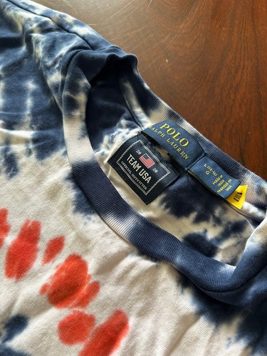 Polo Ralph Lauren T-Shirt Youth L White Team USA 2020 Tie Dye Graphics Print Tee - Picture 4 of 6