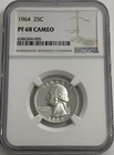 1964 NGC PF68 Cameo 90% Silver Proof Washington Quarter 25C White Label
