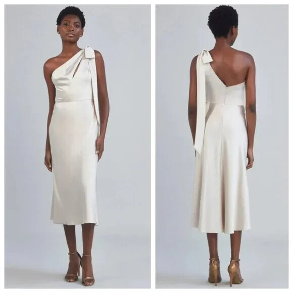 amsale draped one shoulder midi dress Amsale Draped Satin One Shoulder Dress