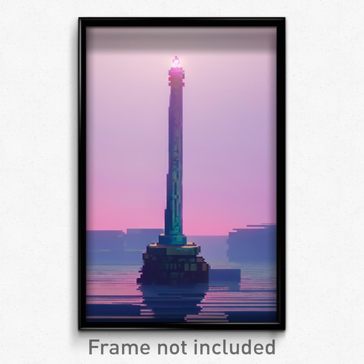 8 Bit Psychedelic Pixel Art Poster - Buoyant Pillar Trippy Gamer Print