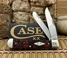 Case XX USA Stunning Red ROSES Bone 1/500 Diamond XX Trapper Pocket Knife