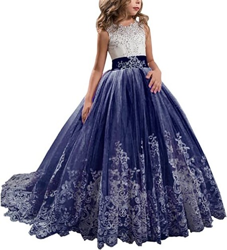 Prinzessin lila lang Mädchen Festzug Kleider Kinder Abschlussball geschwollen Tüll Ballkleid, weiß