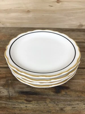 SYRACUSE CHINA 4x NEW OPEN BOX Syracuse DORADO 6.5" Bread Plates Gold Black Trim RestaurantWare