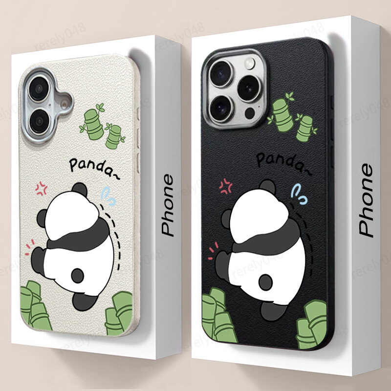 For iPhone 16 Pro Max 15 14 13 12 11 X 8 Panda Leather Silicone Soft Case Cover