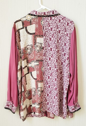 KOOS Of Course! Vintage 1X 100% Silk Blouse Top Art to Wear Floral Geometric - Picture 3 of 5