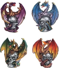 ICE ARMOR 4-PC Green, Blue, Red, Purple Dragons Standing on Skull 3" H... 