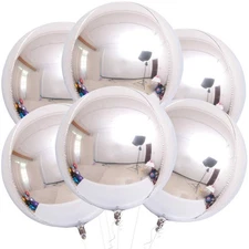 Large Metallic Silver Balloons - 22 Inch Pack of 6 4D Round Silver Mylar Balloon