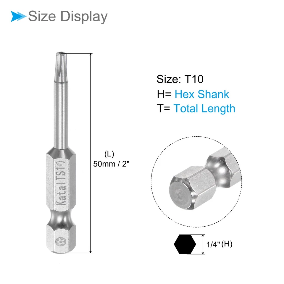 Magnetic Torx Bits T10 S2 Steel 5 Point Star Screwdriver Bits 5pcs - Image 2 of 4