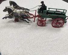 Vintage Large Cast Iron Three Horse Fire Patrol Wagon 22"L RARE