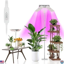 KINGPLUS Grow Lights with Base, Three Heads, Full Spectrum LED Grow Light for