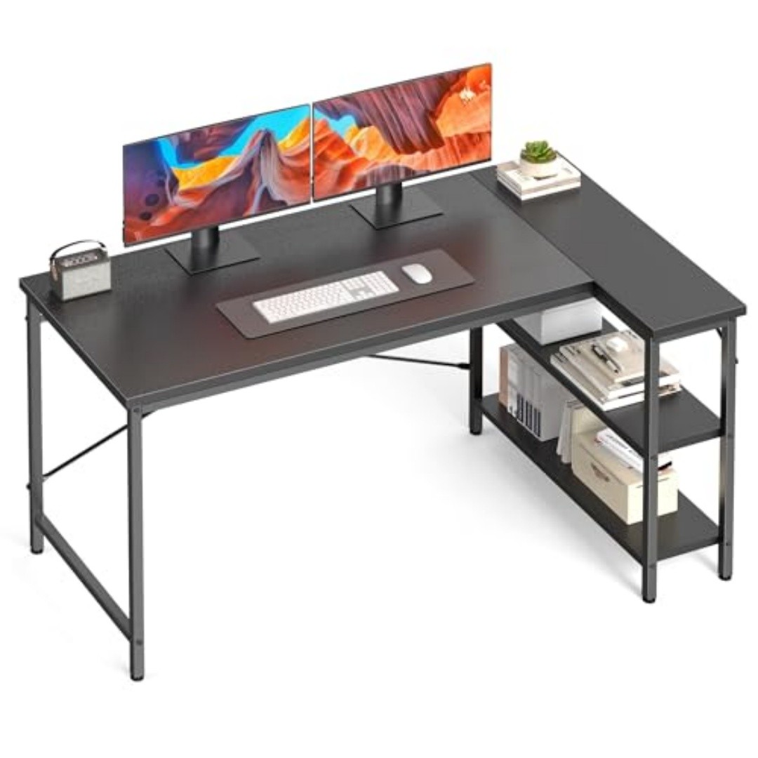 L-Shaped Office Desk Computer Desk with Reversible Storage Rack | eBay