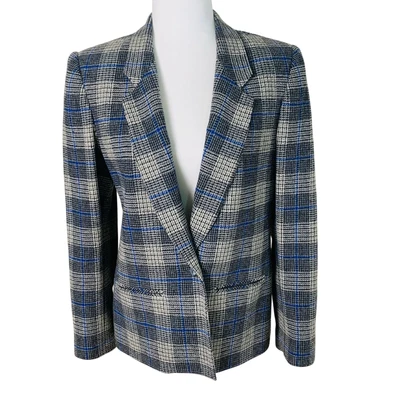 Blazer Femme Koret Taille 10 - Imprimé Plaid Bleu/blanc/beige, En Rayon, Neuf Avec étiquettes