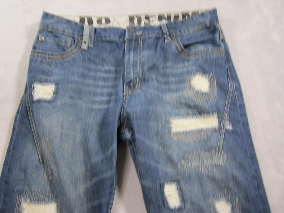 Pantalones de mezclilla Do para hombre 38x33 azul desgastado rasgado retazos algodón pesado DXM-005 Foto 2 de 4