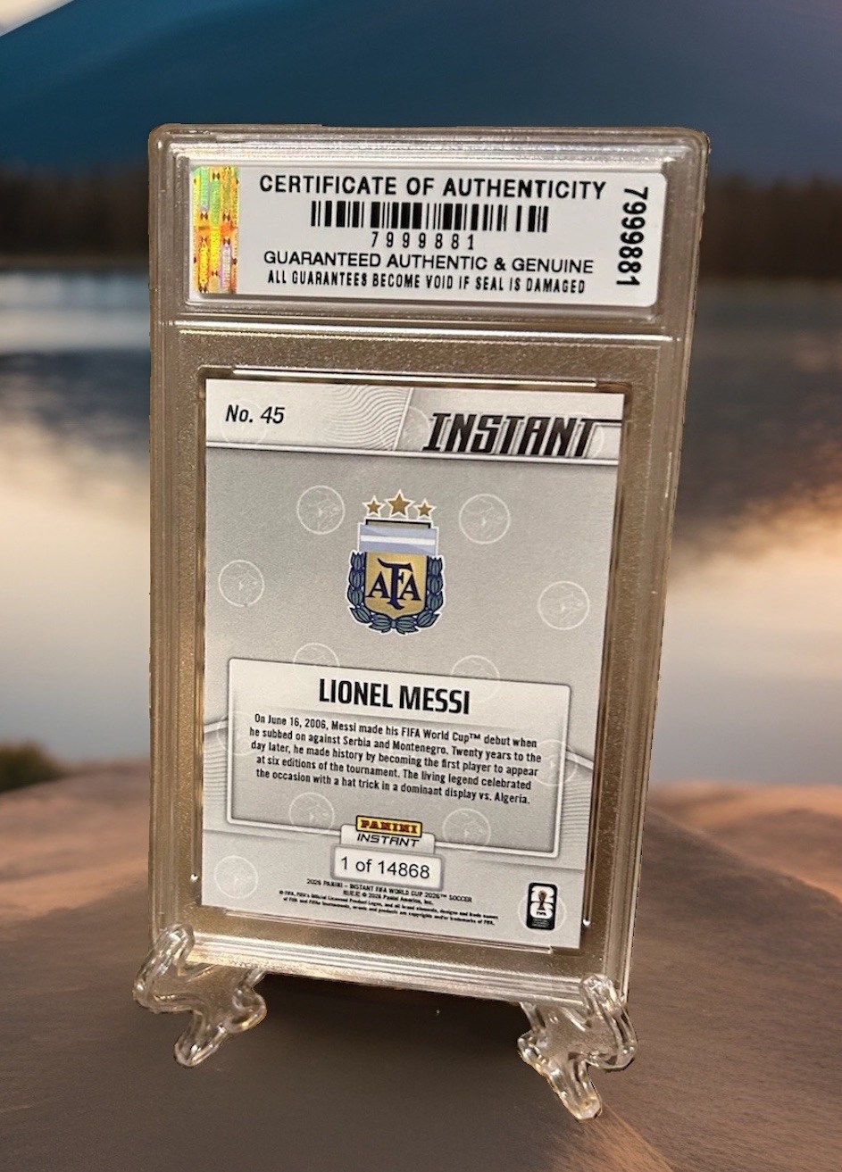 Lionel Messi GRADED GEM-MT 10 2026 Hat Trick Panini Instant World Cup #45. Coa! view 4