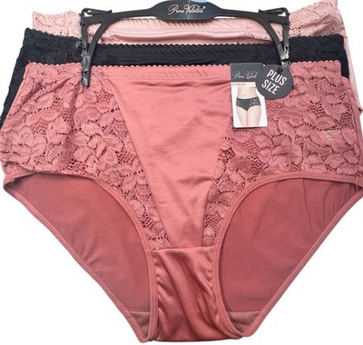 PRIMA VALENTINA Size 2X 3-Pair Brief Underwear Panties Nylon Blend Black Pink