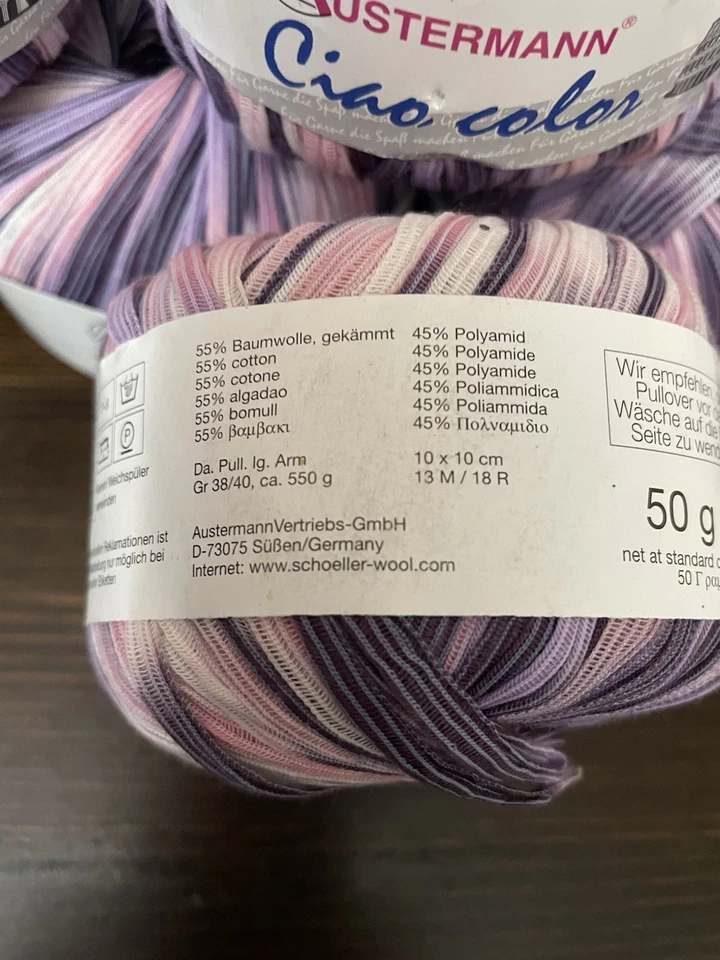 Vintage Austermann CIAO Ribbon Yarn  Cotton Blend 8 Cakes Pink Purple - Image 4 of 4