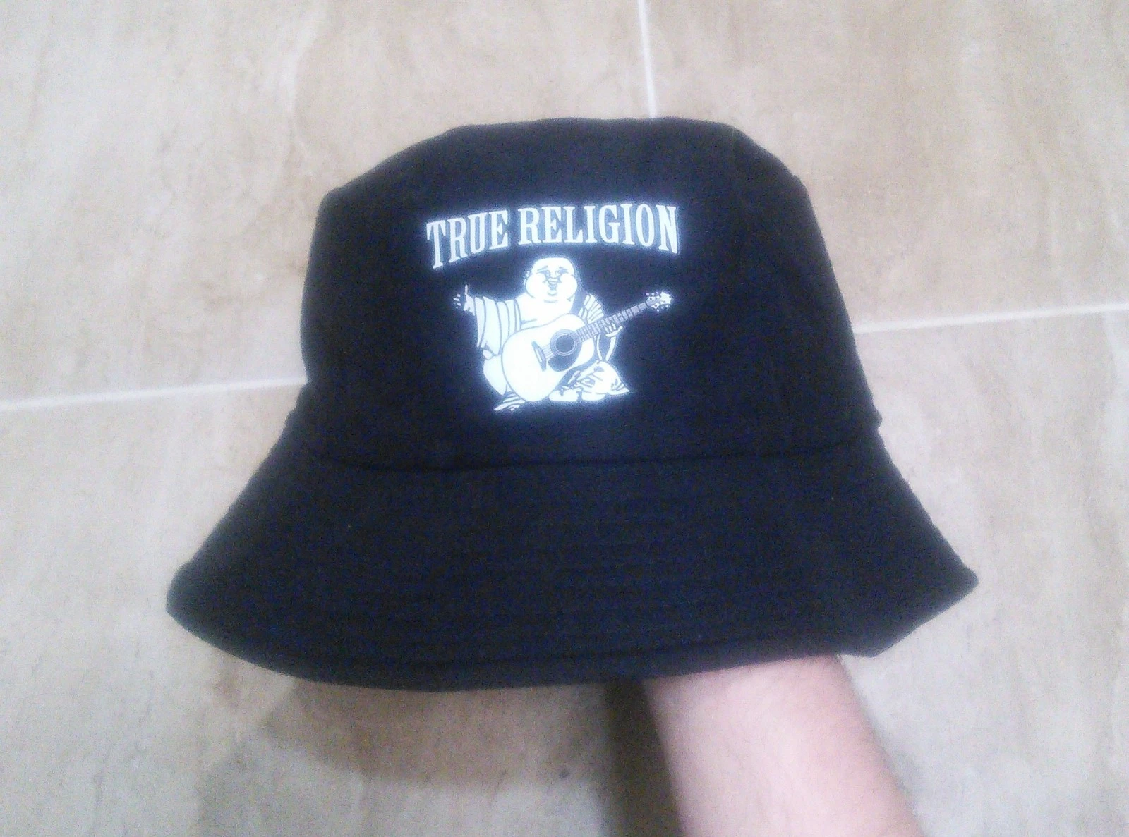 Men's True Religion Bucket Hat Buddha Logo Black Sz OS
