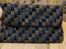 Vtg Beaded Checkered Pattern Evening Bag Clutch Retro Unique MCM Small Defect