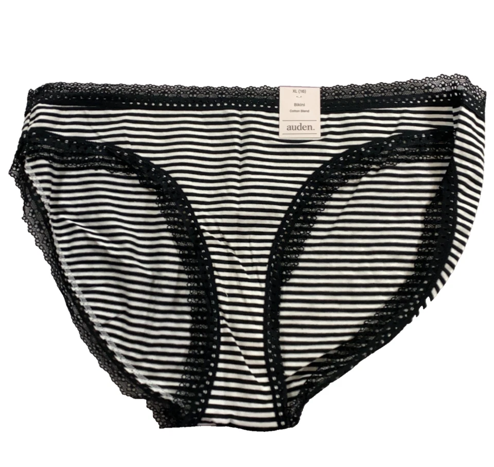 Lot of 6 Auden Womens Bikini Underwear Panty Sz XL Black Striped Lace NWT - Image 2 of 4
