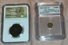 Lot of 2 Ancient Coins Byzantine Empire 1085ad And 1556ad Emperor Akbar Genuine