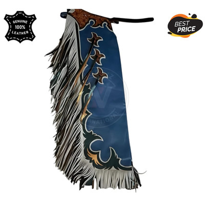 Hand-Tooled Leather Rodeo Chaps Custom Western Bull Riding Gear with Fringe Trim