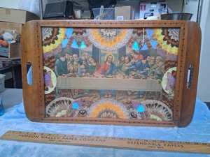 Vintage FORMANEK Wood/Glass 23.5 x 15.25 Last Supper Tray/Picture VG Condition