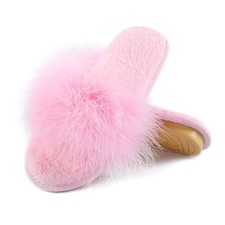 Women's Furry Slippers Open Toe Fuzzy Slippers Memory Foam 7.5-8 Bright Pink