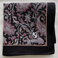 VTG Handkerchief Black Cotton Purple Floral Flourish Oriental Pocket Square 17"