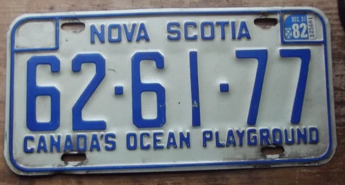 1982 NOVA SCOTIA LICENSE PLATE 62-61-77