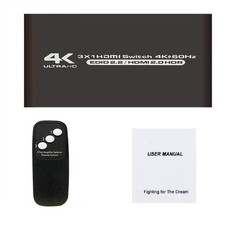 3-Port 4K HDMI Switcher 3x1 with IR Remote, Up to UHD 4K-3 In X 1 Out