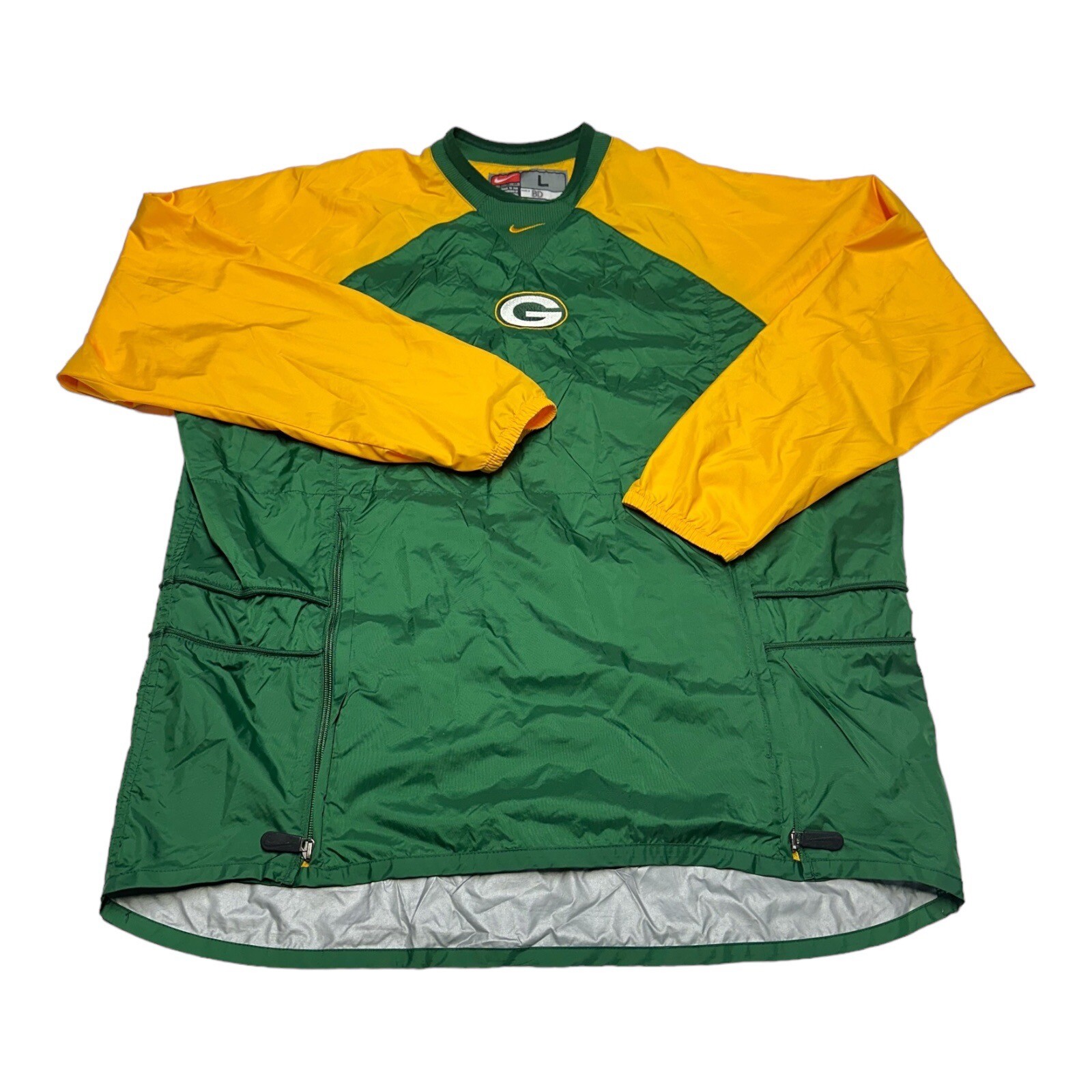SACAI X NIKE Giacca a vento pullover swoosh centrale Nike Green Bay Packers vintage anni 00 taglia L