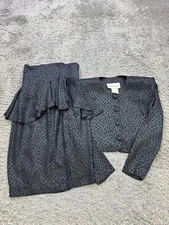 Young Edwardian Skirt Suit Women 5 Black Leopard Crop Jacket Tiered Pencil 2pc