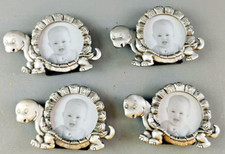 Picture Frame Turtle Pewter Infant Child Nursery Round Vtg Reproduction