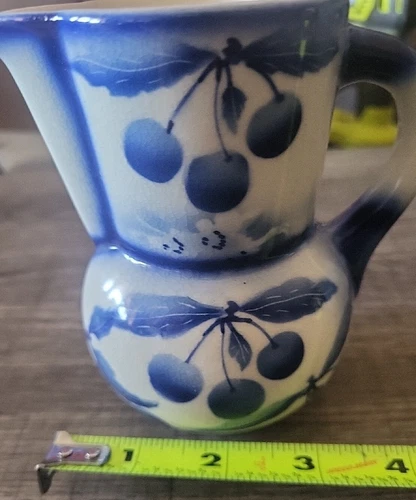 Vintage Erphila Art Pottery Creamer   Blue & White 5"H Czechoslovakia  #RDBX55