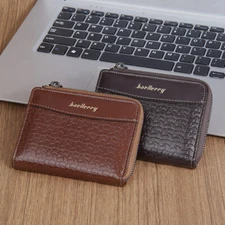 Leather Mens Small ID Credit Card Wallet Holder Slim Zipper Case Front Pocket US