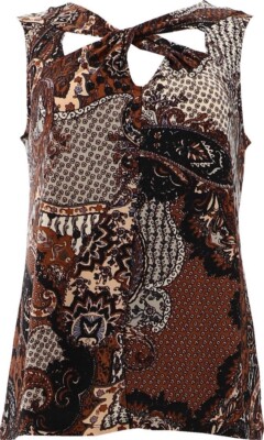 Attitude Renee Como Jersey Twist Neck Women's Sleeveless Top Paisley Noir Large