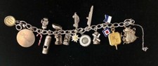 Vintage Sterling Silver & Gold Charm Bracelet jewelry 17 charms RARE OLD jeweler