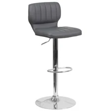 Contemporary Style Gray Vinyl Adjustable Height Barstool with Chrome Base