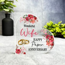 Paper 1st Wedding Anniversary Gift For Wife Keepsake Side Heart Ornament Plaque