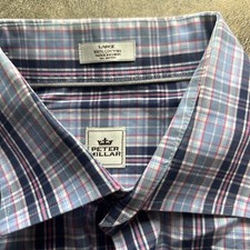 Peter Millar Shirt Men's L Blue Plaid Cotton Button-Up Long Sleeve